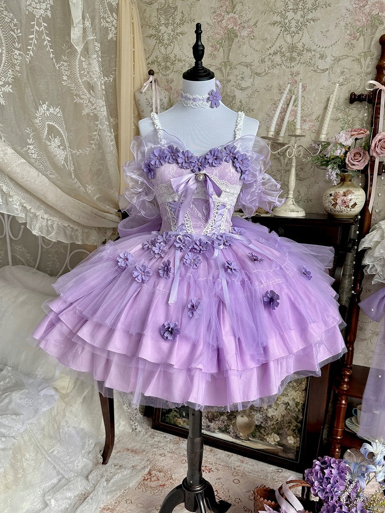 Lavender Off-Shoulder Ruffled Tulle Gown - Daydream Whisper