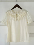 Peter Sleeves Blouse Apricot Lolita Short Pan Collar