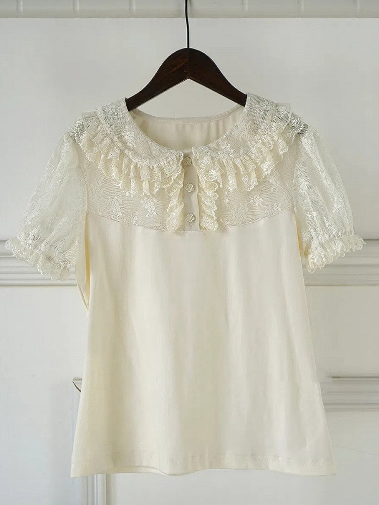 Peter Sleeves Blouse Apricot Lolita Short Pan Collar