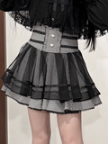 Tiered Kei - Button Black Heart Skirt Jirai White High-Waist Plaid Design Detailed
