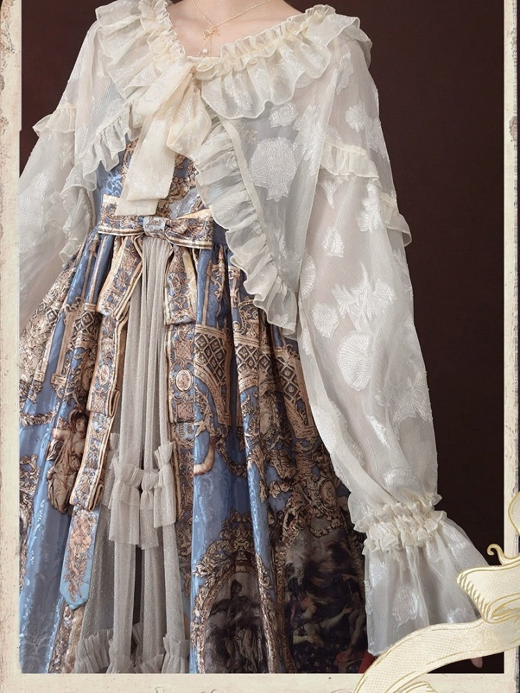 Beige Ruffle Trim Lolita Coat with Balloon Sleeves and Bows - Time Memory