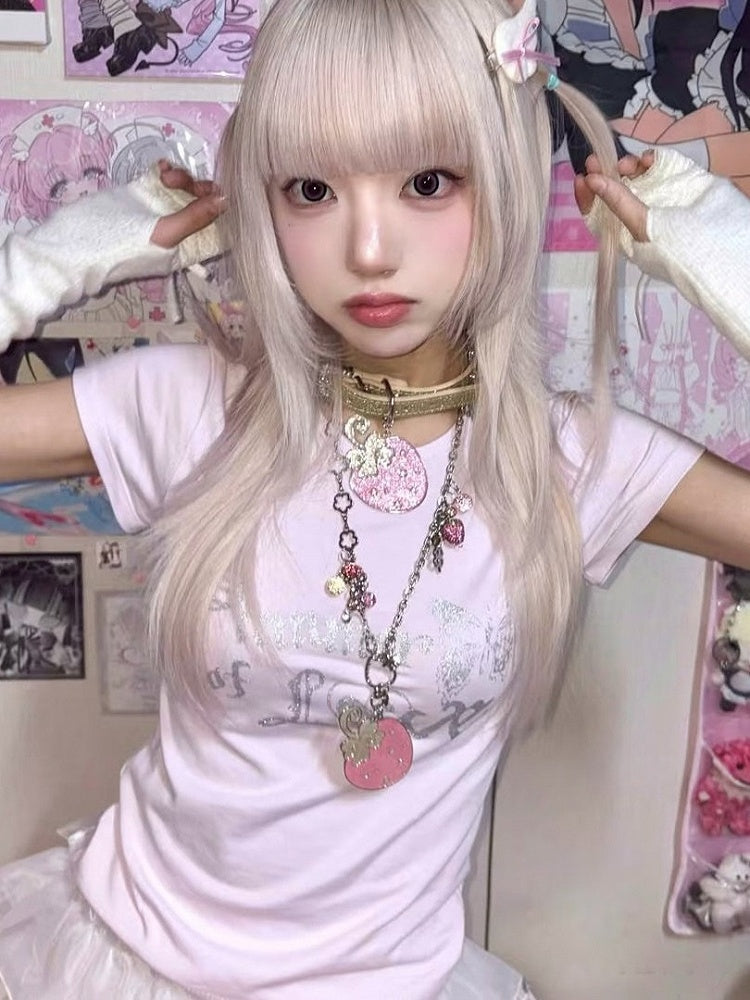 Collier avec pendentif fraise rose - Kiwi Store