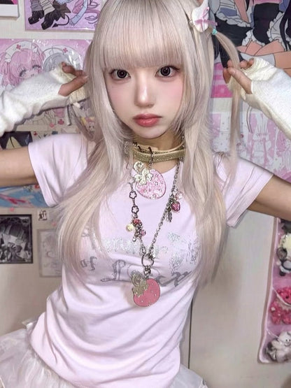 Collier avec pendentif fraise rose - Kiwi Store