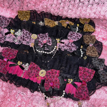 Hairband Chain Print Gyaru Pearl Lace Leopard Hime Fashion with Five-Color