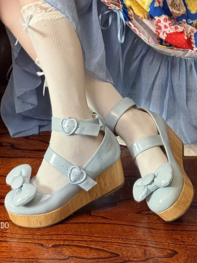 Herz Schuhe Süße Blaue Schnallen Top bei - Bow Lolita Plattform Baby