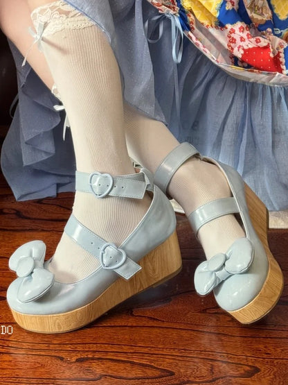 Herz Schuhe Süße Blaue Schnallen Top bei - Bow Lolita Plattform Baby