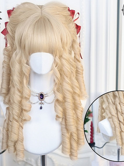 Gelb/Blond/Schwarze Lockenperücke mit Pony 50-55cm