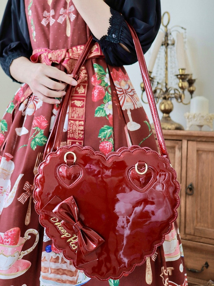 Lolita Accent Red Zipper and Secure - Design Multi-Way Cookie for Bow Polished Bag with Heart