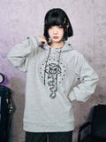 Gray Gothic Hooded Sweatshirt Featuring Snake Print - Quirky Hut
