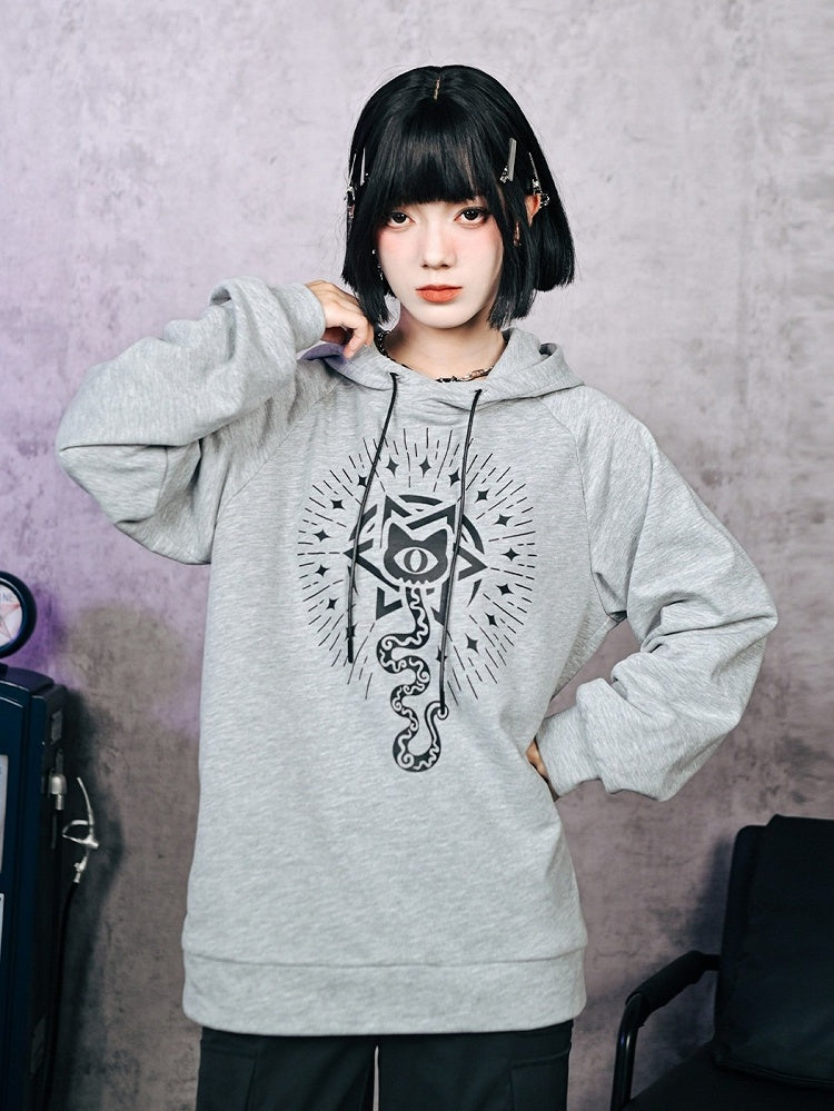 Gray Gothic Hooded Sweatshirt Featuring Snake Print - Quirky Hut