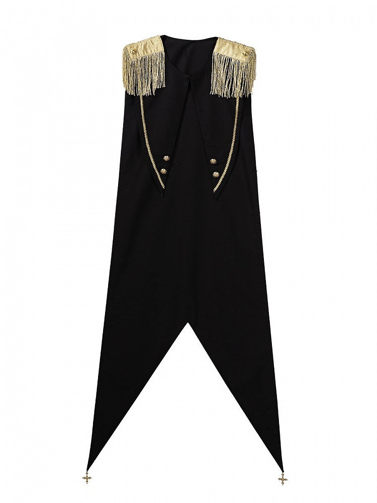 Fringe Button and Golden Details Cape Black with Lolita