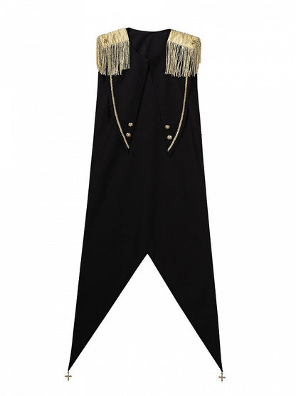 Fringe Button and Golden Details Cape Black with Lolita