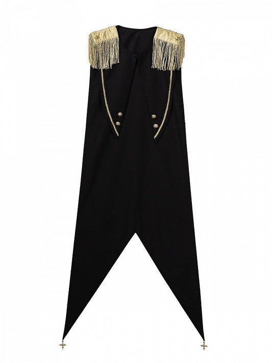 Fringe Button and Golden Details Cape Black with Lolita