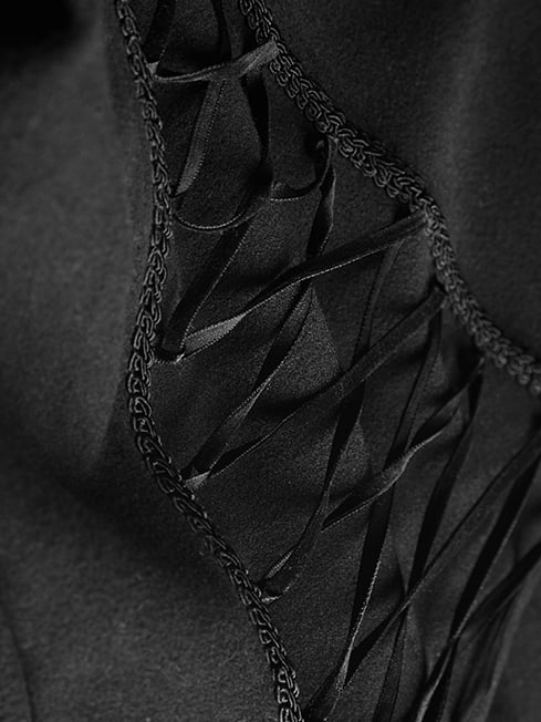 Black Gothic Long Disc Worsted Coat Flowers