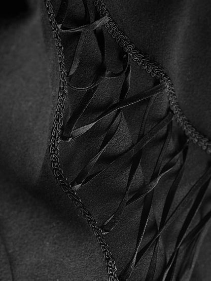 Black Gothic Long Disc Worsted Coat Flowers