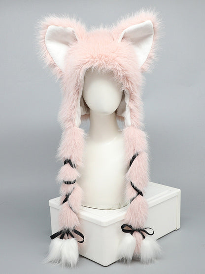 Kitty Hat Plush Self-tie Straps Ear Pink