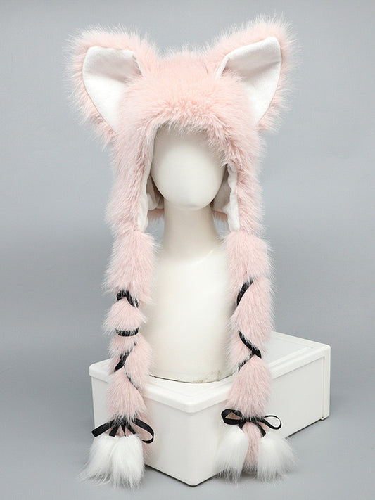 Kitty Hat Plush Self-tie Straps Ear Pink