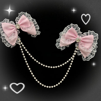 Beaded Lace Heart Chain Pink Waist Decorated Rhinestone Bowknot Trim