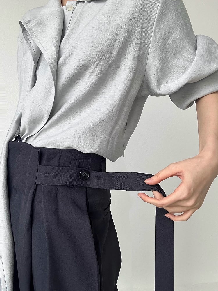 with Ties Long Gray Ouji Unisex Pants Side Wide-Leg Lolita Loose