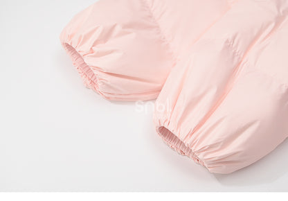 Rosa Daunenmantel mit Kapuze und Plüschbesatz mit süßem Bären und Kätzchen