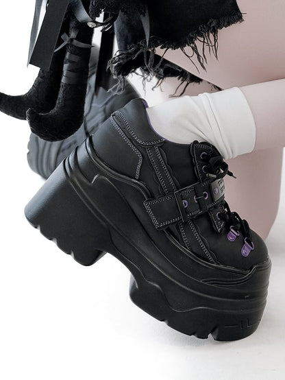 - Platform Strap Closure Black Design Shoes Lace-up Buckle Punk