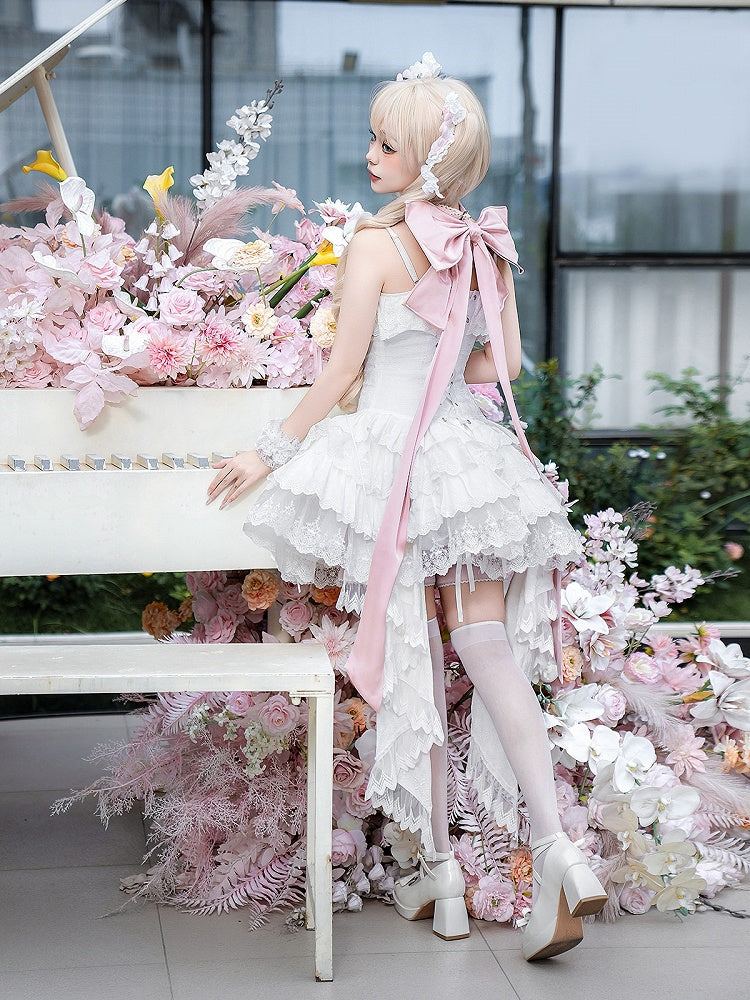 Träger Spaghetti JSK Lolita Rosa Balletcore Weißes Korsett + Kleid