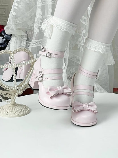 PU and Elements Pink Classic Top Shoes Bow Block with - Light Rose Lolita Heel High at Design