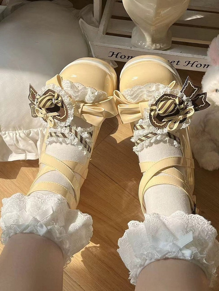 Jane Shoes Mary PU with Accents Bows Yellow Sweet Platform