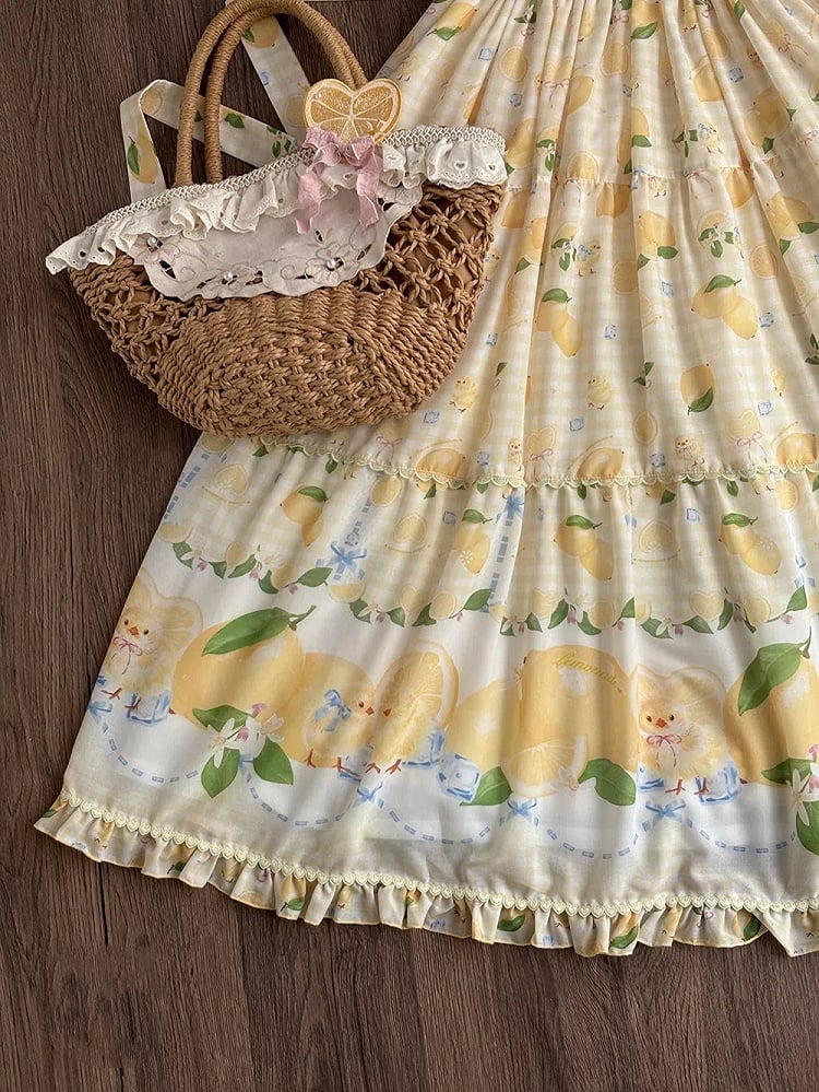 Lemon Lolita and Jumper Gingham Print Skirt Dress Yellow Chick