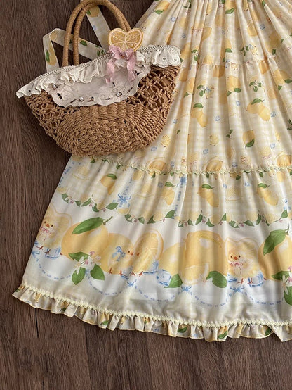 Lemon Lolita and Jumper Gingham Print Skirt Dress Yellow Chick