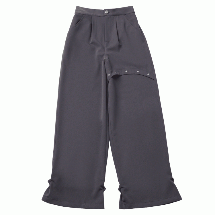 Studs with Pants Gray Metal Loose Straight-Leg