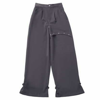 Studs with Pants Gray Metal Loose Straight-Leg