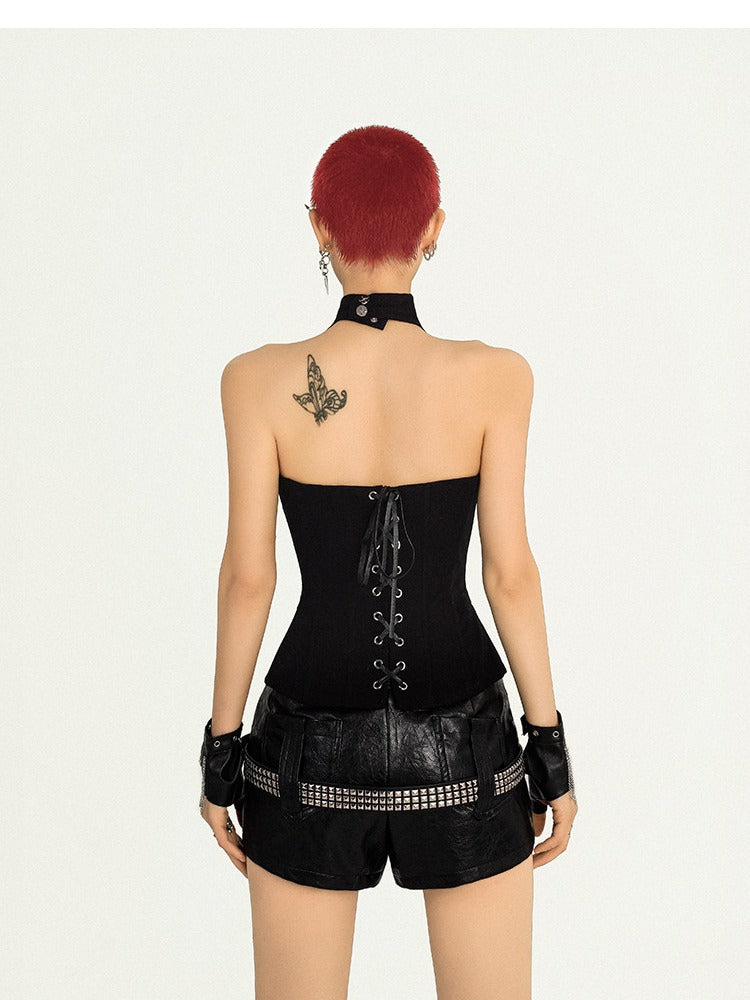 Punk Halter Top with Zipper Accents