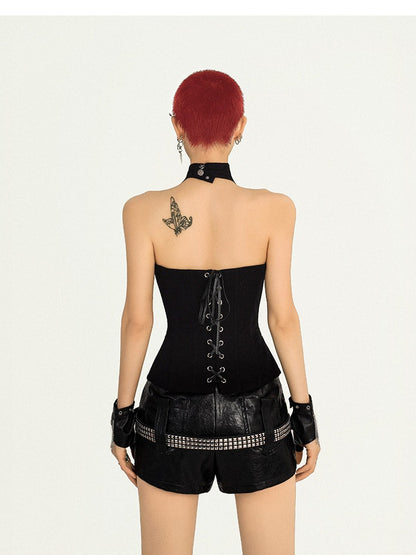 Punk Halter Top with Zipper Accents