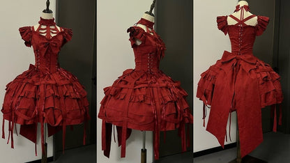 Design Schnürschuhe mit Taillen-Vogelkäfig-Ovarlay-Rot-Lolita-Kleid-Rock groß und Gothic-Schleife-Korsett abnehmbar
