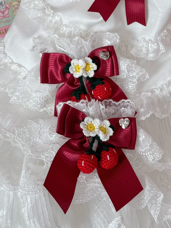 Red Bowknot Cuffs Pattern Rhinestone Striped Pink/Wine Wrist Decorated