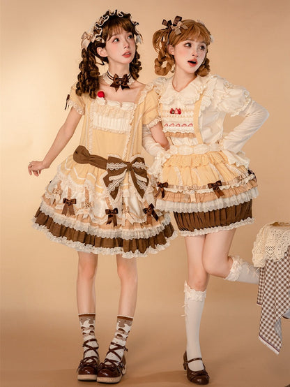 Details Yellow Waist Dropped Layered Hem Bowknot Lolita Dress Sweet