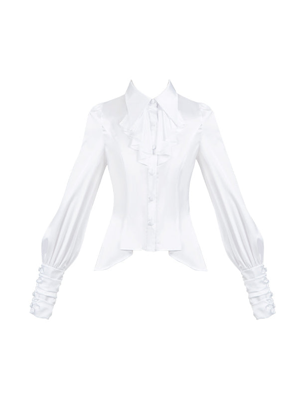 Shirt Long Foldover Gothic Cascading Sleeves Pointed Ruffles Lolita White Collar