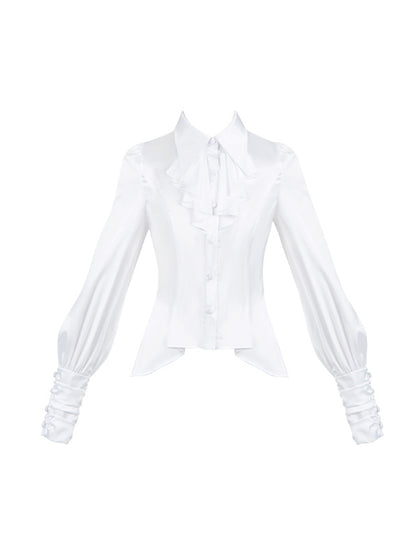Shirt Long Foldover Gothic Cascading Sleeves Pointed Ruffles Lolita White Collar