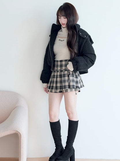 Hooded Fresh Black Jacket Knit Jirai Cable-Knit Kei Pattern