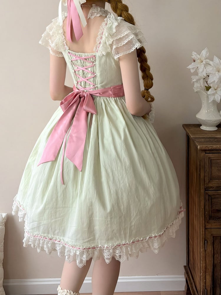 Elegant Version Green Classic Details with Bow Lolita Lace Dress Light and Short