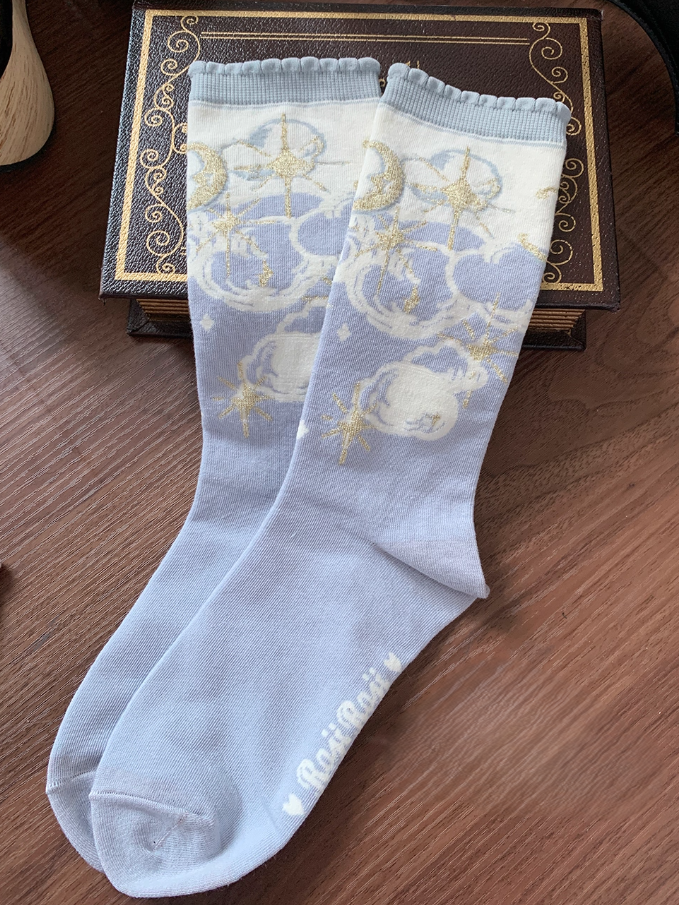 Calf Moon Socks Pattern Star Black/Pink/Blue And