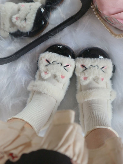 Sweet Buttons Snap Polished Lolita Plush Flats Black Winter – Kitty