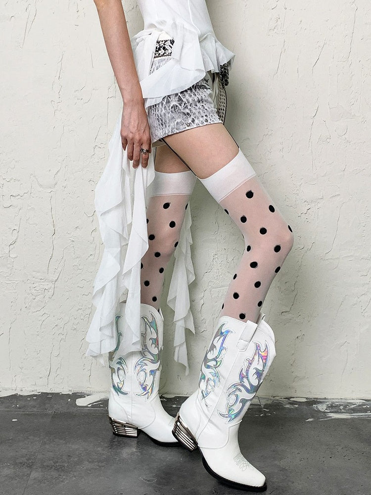 Schwarzer Hosenträger mit Polka-Dot-Muster, weiß mit Y2K-Strumpfhose