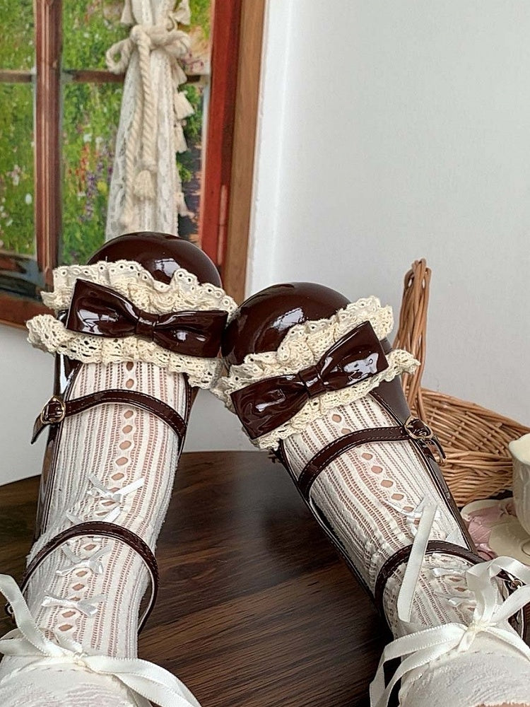 Edging Sweet - Mid Brown Mary Heel with Lace Style Janes