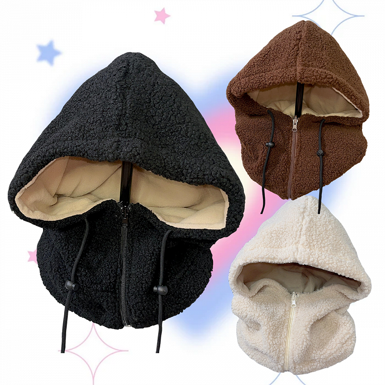 Black and Beige and Coffee Drawstring Hat
