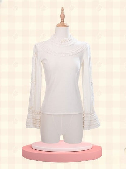 Cuffs Top Lolita Neckline Lace with and Sleeves Beige Long