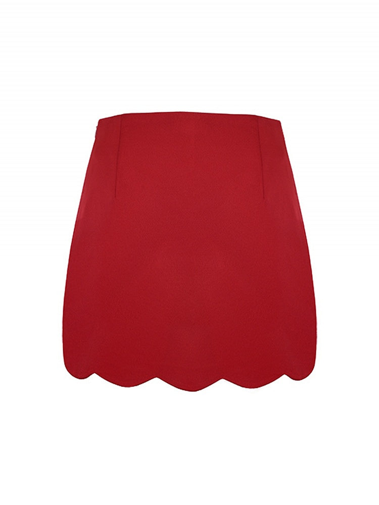 Scalloped High Skirt Waist Edge Red Trim
