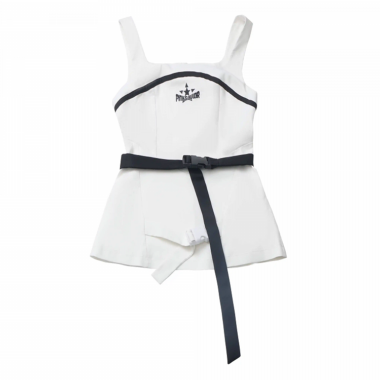 with Neck Techwear Tank Top Wasteland Snap White Square Belt Punk