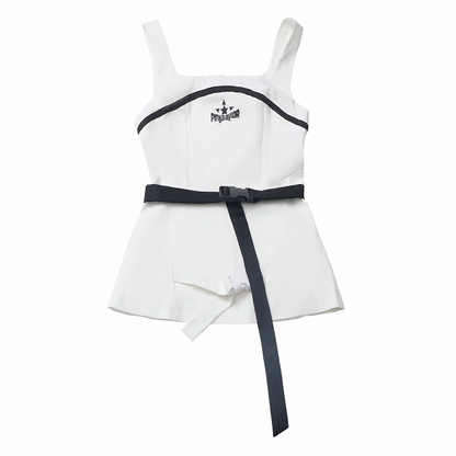 with Neck Techwear Tank Top Wasteland Snap White Square Belt Punk